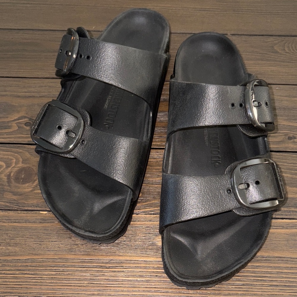 Birkenstock Black Two-Strap Buckle Sandals